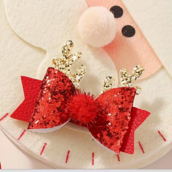 4pcs Festive Christmas Reindeer Antler Bow Hair Clips - Picture 4 of 4